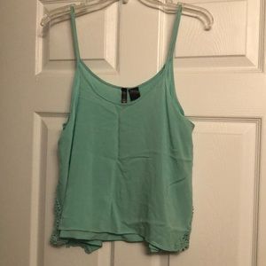 Blue crop top with lace pattern